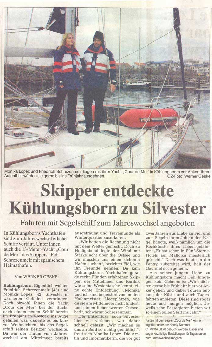 OZ - Skipper entdeckte K&uuml;hlungsborn zu Silvester